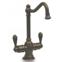 Whitehaus Forever hot instant hot and cold water dispenser with a gooseneck spout and a self closing hot water handle WHFH-HC3131-AB