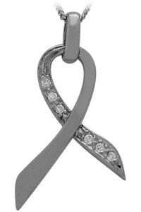 14 Karat White Gold Diamond Breast Cancer Pendant 