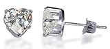  : Sterling Silver Clear Cubic Zirconia 5 MM Heart Stud Earrings