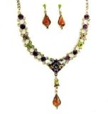 Vintage Fashion Jewelry Necklace Set - Jewel Tone Multi Color Austrian Crystal Women's