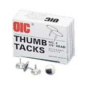 Thumb Tacks, 3/8" Steel Heads, 100/BX (OIC92912) Sold per Box of 100