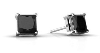 Sterling Silver 925 Black CZ 4mm Square Princess Cut Stud Earrings [Jewelry]