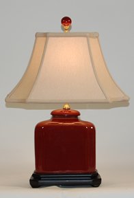 Oxblood Red Porcelain Rectangular Table Lamp