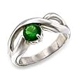 High Polished Sterling Silver Ring with Emerald Colored CZ
