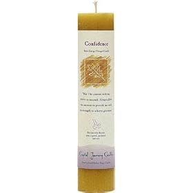 Crystal Journey Reiki Charged Herbal Magic Pillar Candle - CONFIDENCE - Made with Aromatherapy Essential Oils - Pine, Patchouli and Cypress Scented