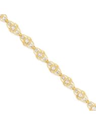 Beautiful 7.25 Inch 14k w/Rhodium Diamond-cut Circles Bracelet w/ Lobster