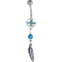 925 Turquoise Stone Flower Feather Dangle Belly Ring