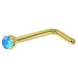 Solid 14KT Yellow Gold 2mm Caribbean Blue Austrian Crystal L-Shaped Nose Ring - 20 Gauge