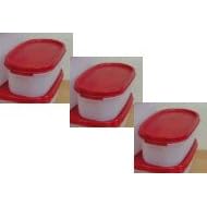Tupperware Modular Mates. Set of 3 Oval 1 Containers with Red Seals by Tupperware