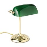 Ledu L557BR Traditional Banker's Lamp, 14 High, Green Glass Shade, Brass Base