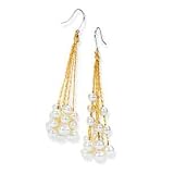 14k Yellow Gold Vermeil & Freshwater Pearl Dangle Cluster Earrings