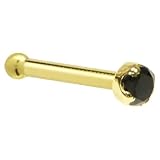 Solid 14KT Yellow Gold 2mm Genuine Black Diamond Nose Bone - 18 Gauge