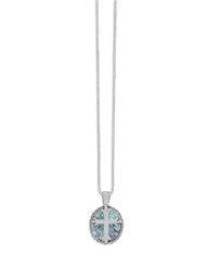 Round Ancient Roman Glass Cross Necklace, Sterling Silver