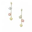 Puff Heart Dangle Earrings in Rose, Yellow and White 14K Gold -Tri Gold