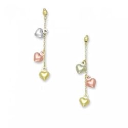 New Rose White & Yellow Gold 14K Heart Drop Earrings