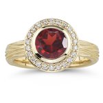 0.22 Cts Diamond & 2.34 Cts Garnet Ring in 14K Yellow Gold