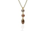 Natural-Colored Drop Fresh Water Pearls, Set in a 14K Yellow Gold Pendant Enhanced with Prong Set Diamonds, Sliding on 17 14K Yellow Gold Oval Link Necklace.