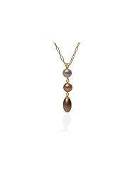 Natural-Colored Drop Fresh Water Pearls, Set in a 14K Yellow Gold Pendant Enhanced with Prong Set Diamonds, Sliding on 17" 14K Yellow Gold Oval Link Necklace.