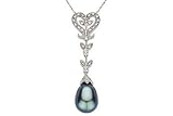 Michiko-Black Cultured Pearl and 1/10 Carat Diamond 14K White Gold Pendant w/ Chain