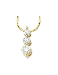 Clevereves 14K Yellow Gold 1 Ct Tw Diamond Three Stone Pendant W Chain
