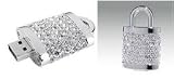Rhinestone Jewel Lock Key Chain USB Flash Drive, 4 GB (Chrome)