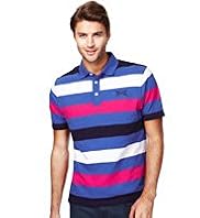 Blue Harbour Pure Cotton Block Striped Polo Shirt