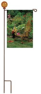 Evergreen Bronze Garden Stand with an Amber Glass Ball Topper