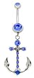 Stainless Steel Belly Ring with Blue CZ - Dangling Cross and Anchor
