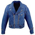 Denim Jacket - Mens Denim Motorcycle Jacket with Removable Armor MJ408 Blue Denim