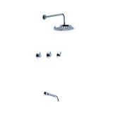 IMAGE OF Chrome Wall Mount Rainfall+Handheld Three Handles Shower Faucet