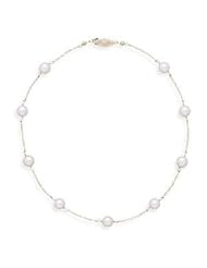Akoya Pearl Tin Cup Station Necklace 14K Yellow Gold 7.5mm Grade A Cultured - Made in the USA
