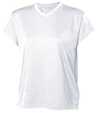 WickID Ladies V-Neck Cap Sleeve Wicking Shirt. W2021 - Large - White