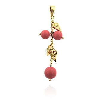 Click here to buy Fashion Pendant - Plating Gold 14K - Shiny- Coral w CZ Gold Leaves by ToltecTraders.com.
