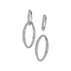 14K White Gold Diamond Hoop Earrings with Removable Drop