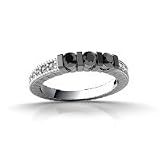 14K White Gold Genuine Round Black Diamond Wedding Band Ring