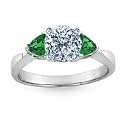 0.75 Carat F/VS1 Round Certified Diamond with Emerald Engagement Ring in 18K White Gold