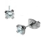 Jewelry Earrings 316L Stainless Steel,Cubic Zirconia Studs Hypo-allergenic WIDTH=4-mm