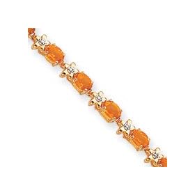 14k Fancy Floral Diamond Citrine Bracelet - 7 Inch - Lobster Claw by