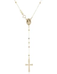 Italian 14k Tri-Color Gold Diamond Cut Beads Rosary Necklace, 17"
