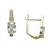 14K Yellow Gold CZ April Birthstone Leverback Earrings