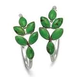 .925 Silver & Green Turquoise Leaf Hoop Earrings