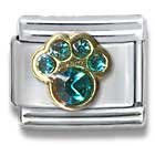 Clearly Charming December Blue Zircon Gold & Czech Crystal Paw Print Birthstone Paw Print Italian Charm Bracelet Link