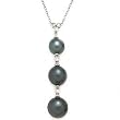14k White Gold, Diamond & Tahitian Black Pearl Necklace- 18" (0.16ctw)
