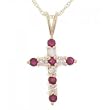 14KT Gold Cross Pendant w/ 18in Long Chain Ruby Diamond