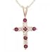 Ruby & Diamond Cross Pendant Necklace 18 Inch in 14K Yellow Gold