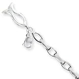 Sterling Silver Ichtus Dangle Link Bracelet - 7.5 inch
