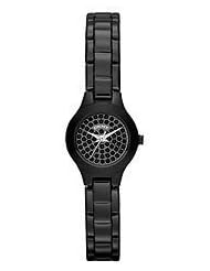 DKNY Womens Polished Black Pave Crystal Mini Watch - NY8693