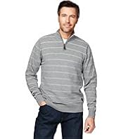 Blue Harbour Pure Cotton Zip Neck Striped Jumper