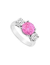 Three Stone Pink Sapphire and Diamond Ring : 14K White Gold - 2.50 TGW