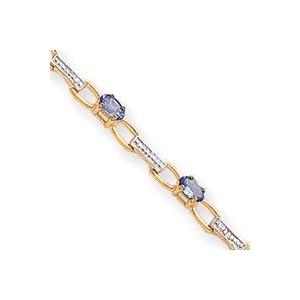 14k Fancy Diamond Tanzanite Bracelet - 7 Inch - Lobster Claw by